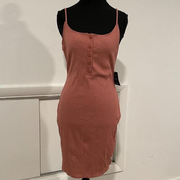 Fashionably Favored Dusty Rose Ribbed Bodycon Mini Dress. size large - Picture 4 of 8
